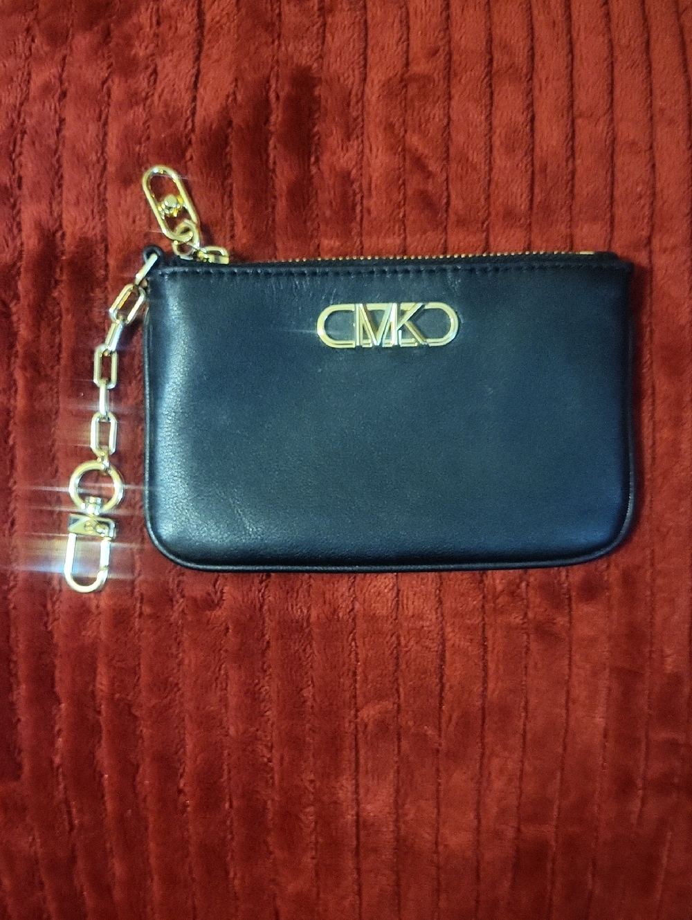 MICHAEL Michael Kors Black Leather Pouch with Gold Chain